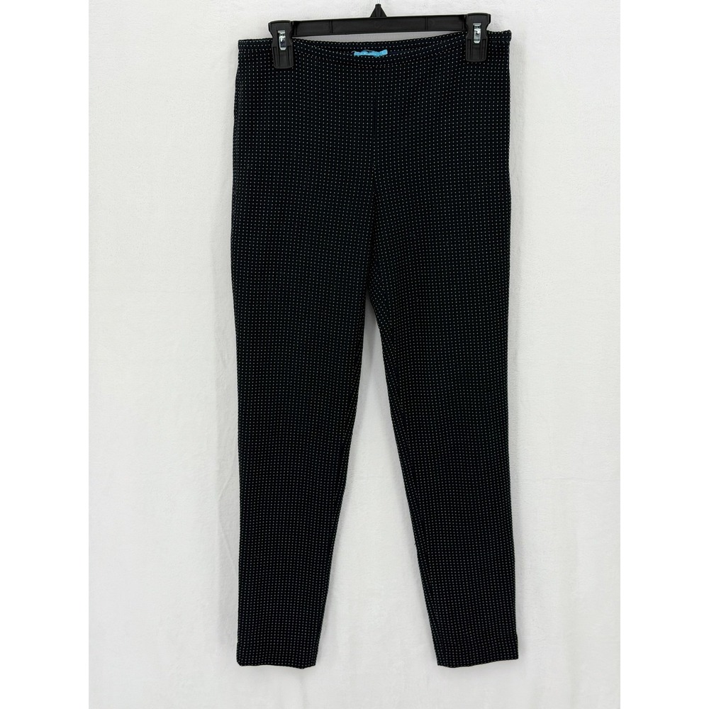 J McLaughlin Pants Womens 2 Navy Polka Dot Textured Stretch Mid Rise Slim Preppy